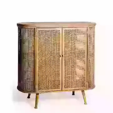 Rustic Metal Rattan Side Cabinet
